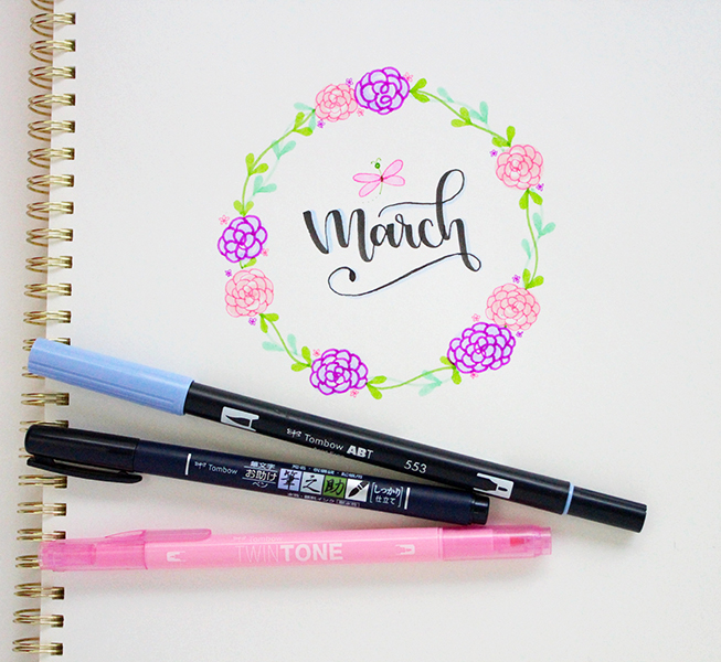 Learn how to make 3 easy wreaths to draw on your planner or journal using Tombow products! #tombow