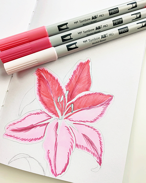 Color a lily flower with the Tombow ABT PRO Alcohol Markers. #tombow #art
