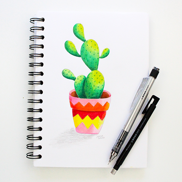 Jennie- How To Draw A Cactus With The Tombow Irojiten Colored Pencil. Since green is a color color I used warm colors for the pot. #tombow #cactus