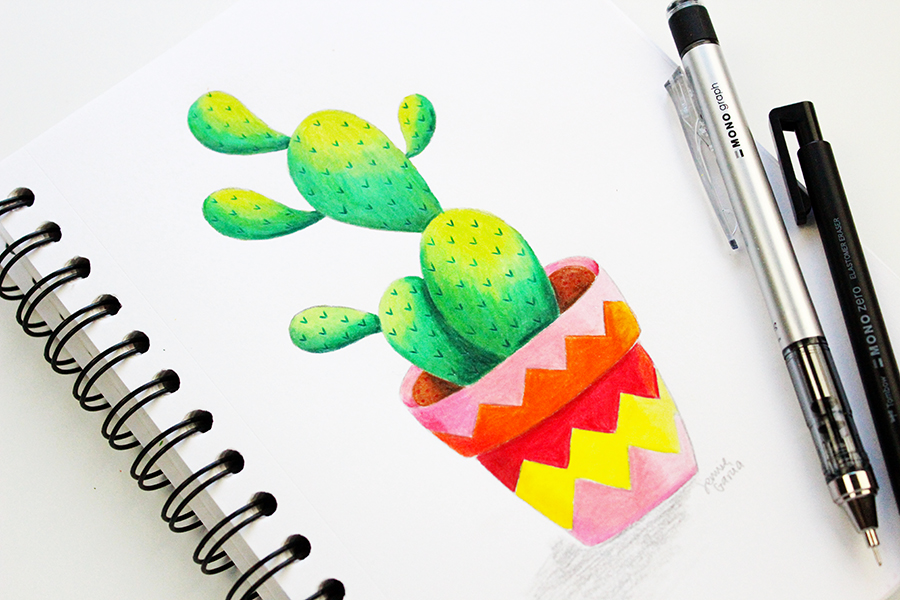 How To Draw A Cactus With The Tombow Irojiten Colored Pencil. Since green is a color color I used warm colors for the pot. #tombow #cactus