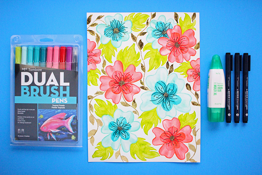 Step by Step Watercolor Tropical Flowers With Tombow Dual Brush Pens. #tombow #tombowusa