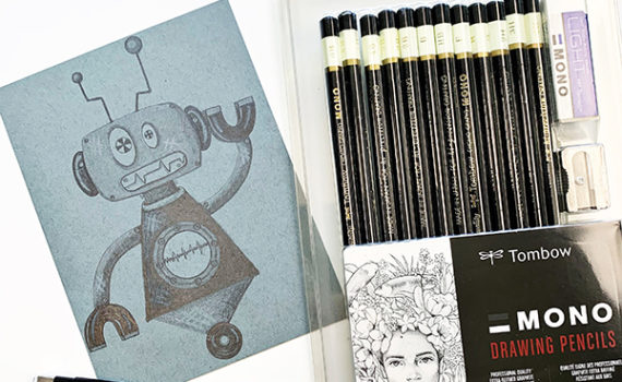 Learn how to draw a monochromatic robot using the Tombow MONO Drawing Pencils. #tombow #pencil