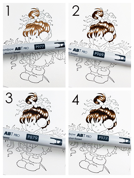 Learn how to color hair in 4 easy steps using the Tombow ABT PRO Alcohol Based Markers! #tombow #stamping #cardmaking