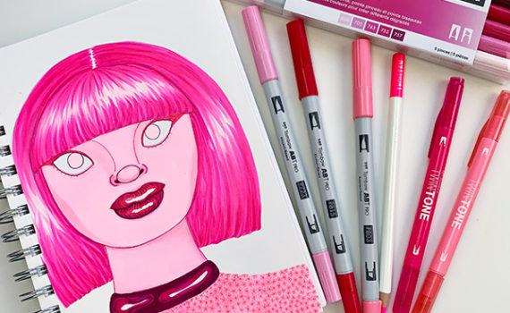 Use the Tombow ABT PRO Alcohol Based Markers 5 Pack, Tombow Irojiten Colored Pencils and Tombow TwinTone Dual Tip Markers to create a monochromatic illustration! #tombow #tombowabtpro