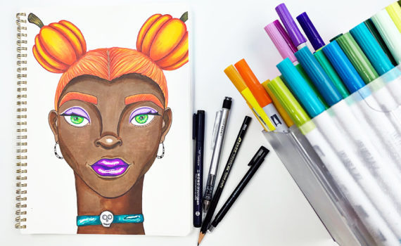 Give life to your illustrations like this spooky fall girl with the Tombow ABT Alcohol Based Markers! #tombow #tombowabtpro