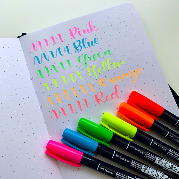 The September Tombow VIP Box included these amazing Tombow Fudenosuke Neon Brush Pens! #tombow #tombowfudenosuke