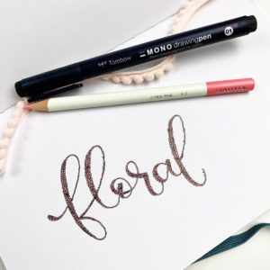 The waxy texture of the Tombow Irojiten Colored Pencils is perfect to use the Tombow MONO Drawing Pens on top of the word. #tombow #lettering
