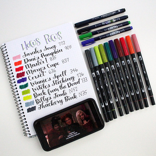 Tombow Color Palettes Inspired by the movie Hocus Pocus. #tombow #tombowdualbrushpens