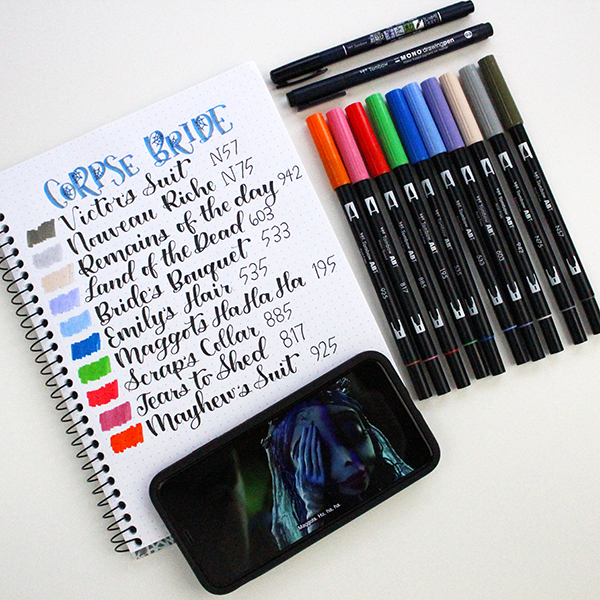 Tombow Color Palettes Inspired by the movie Corpse Bride. #tombow #tombowdualbrushpens