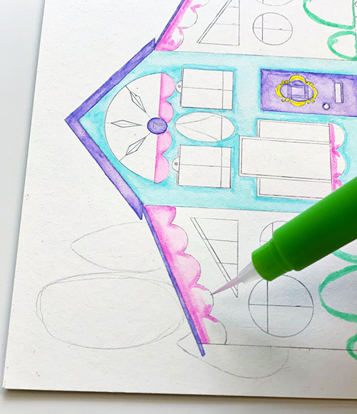After you sketch your little house, color the darker areas with the Tombow Dual Brush Pens and spread the color using Tombow Water Brushes. #tombow