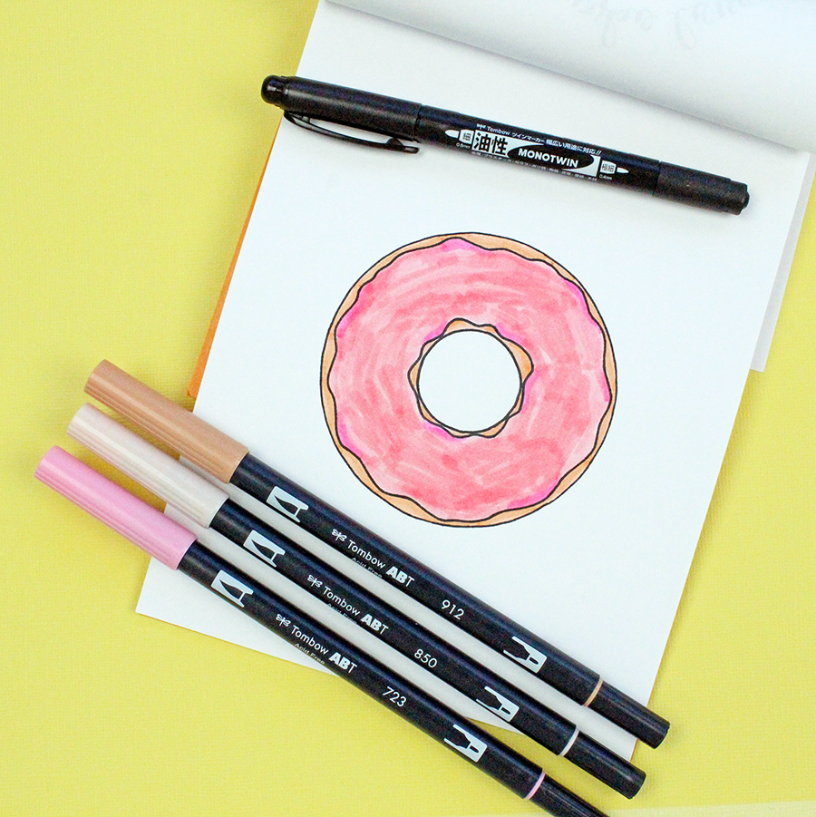 Follow this easy tutorial to make your own yummy love donut lettering using Tombow USA products! #tombow #lettering