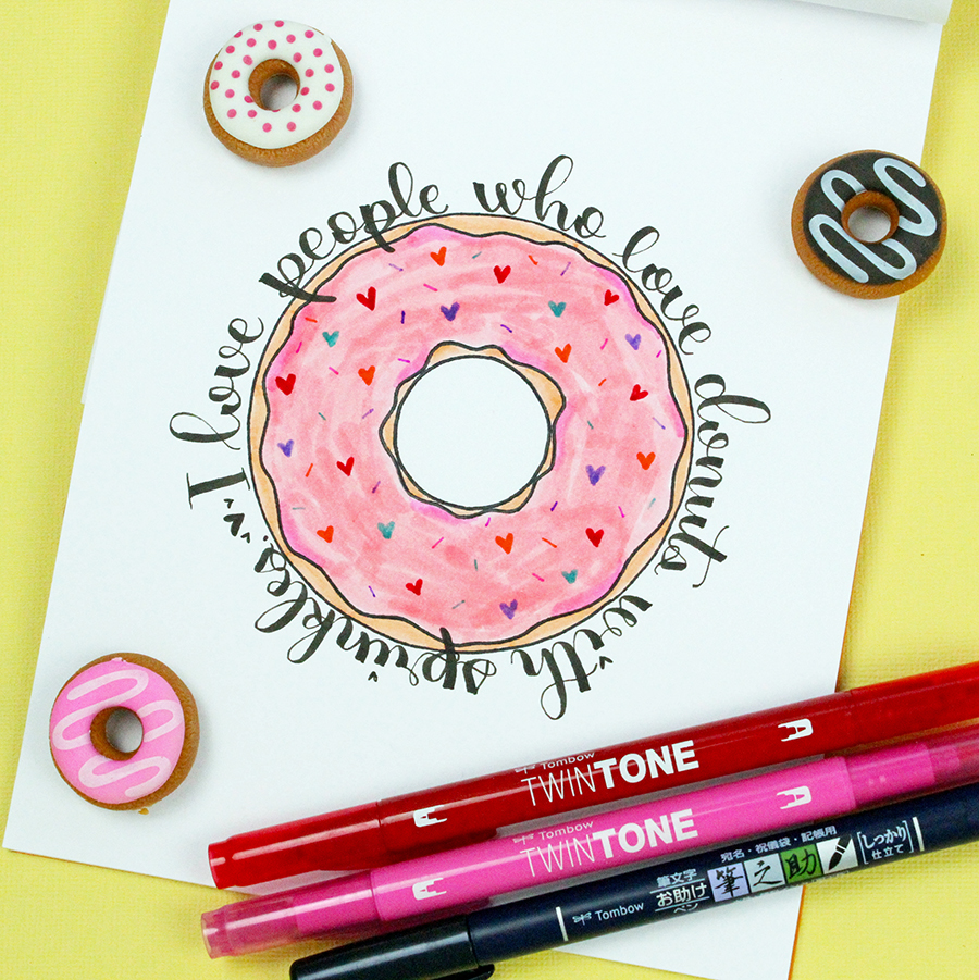 Follow this easy tutorial to make your own yummy love donut lettering using Tombow USA products! #tombow #lettering