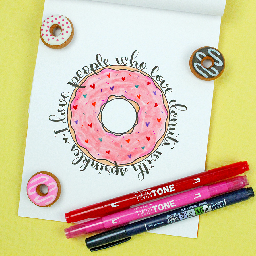 Follow this easy tutorial to make your own yummy love donut lettering using Tombow USA products! #tombow #lettering