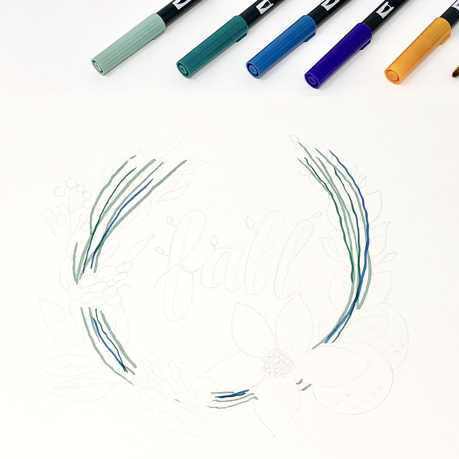 Draw a Fall Wreath in Jewel Tones by Jessica Mack on behalf of Tombow