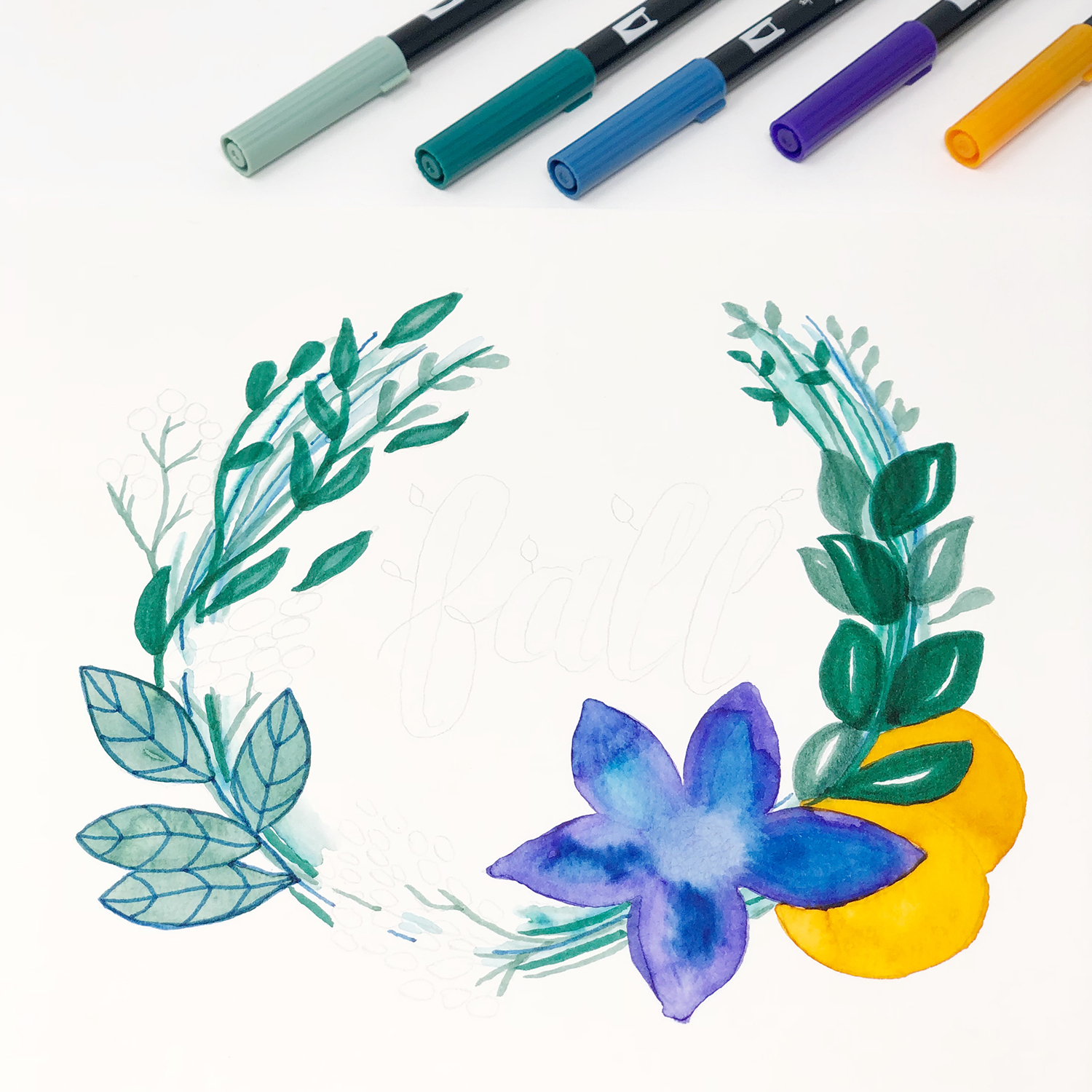 Draw a Fall Wreath in Jewel Tones by Jessica Mack on behalf of Tombow