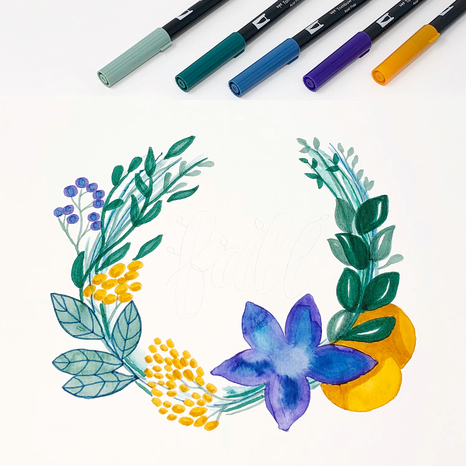 Draw a Fall Wreath in Jewel Tones by Jessica Mack on behalf of Tombow