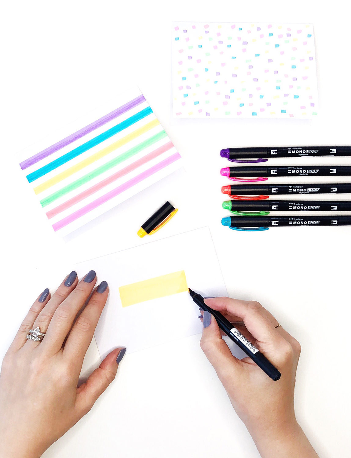 Create bright summer mail art with Tombow MONO Edge Highlighters by Jessica Mack