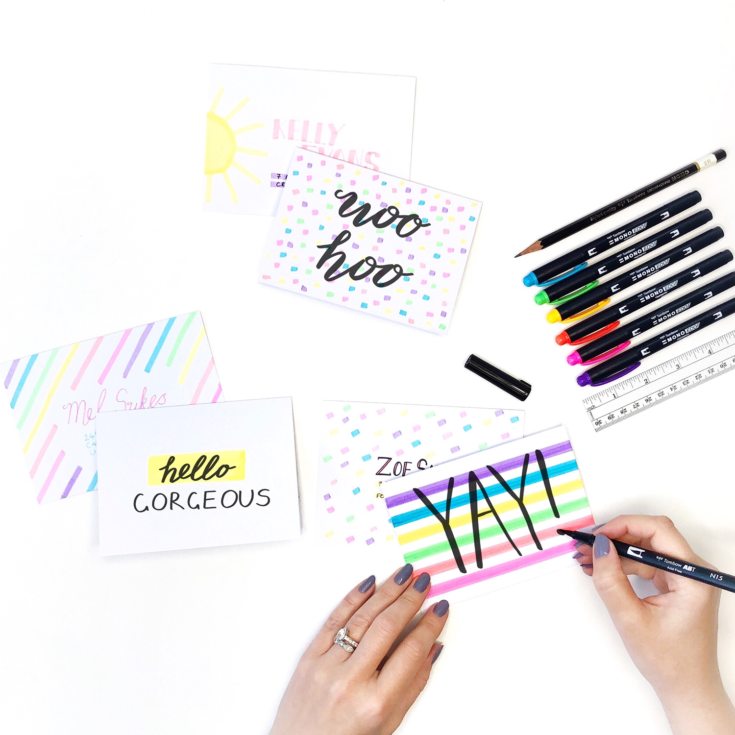 Create bright summer mail art with Tombow MONO Edge Highlighters by Jessica Mack