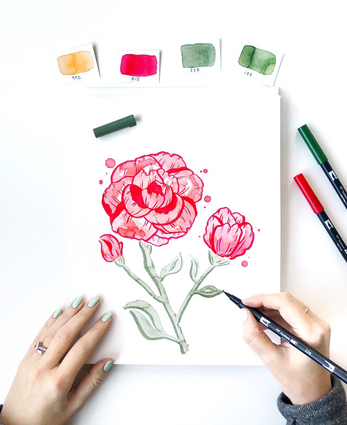 Loose Florals in Living Coral by Jessica Mack on behalf of Tombow