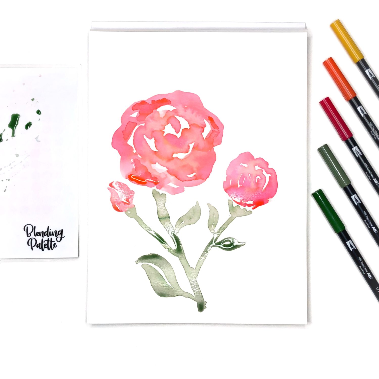 Loose Florals in Living Coral by Jessica Mack on behalf of Tombow