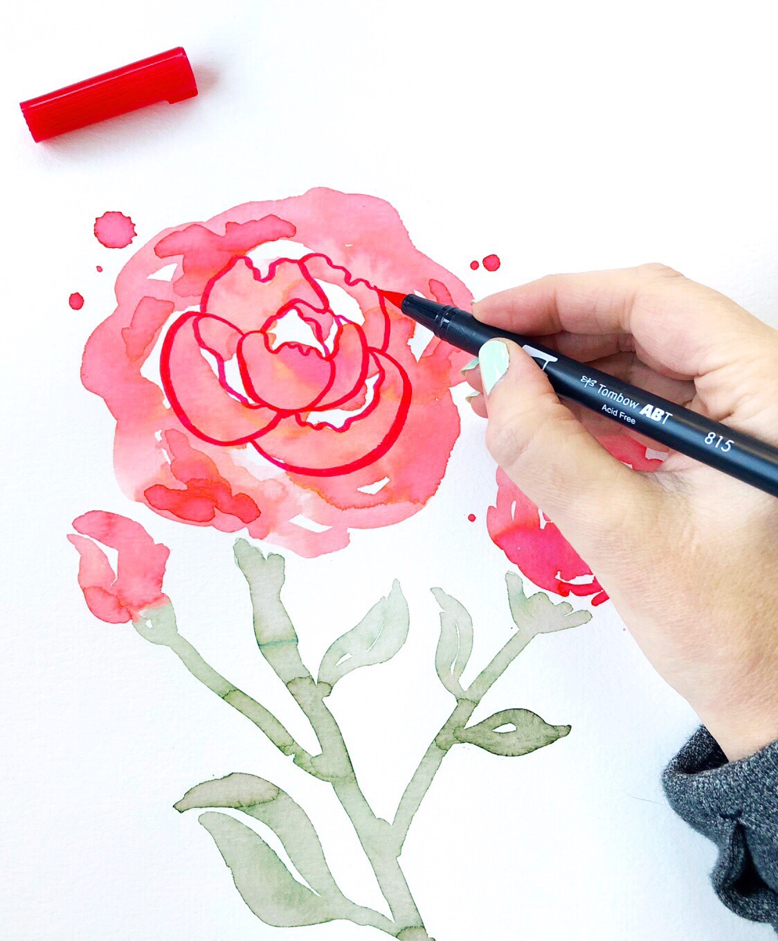 Loose Florals in Living Coral by Jessica Mack on behalf of Tombow