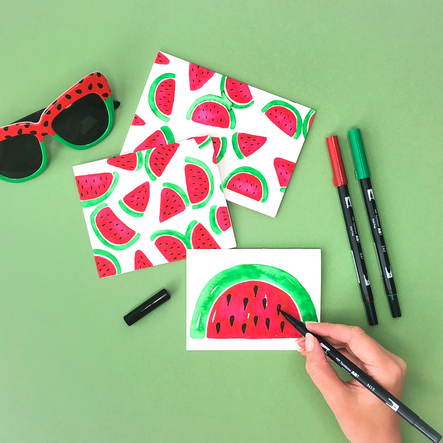 Watercolor Watermelon by Jessica Mack for Tombow