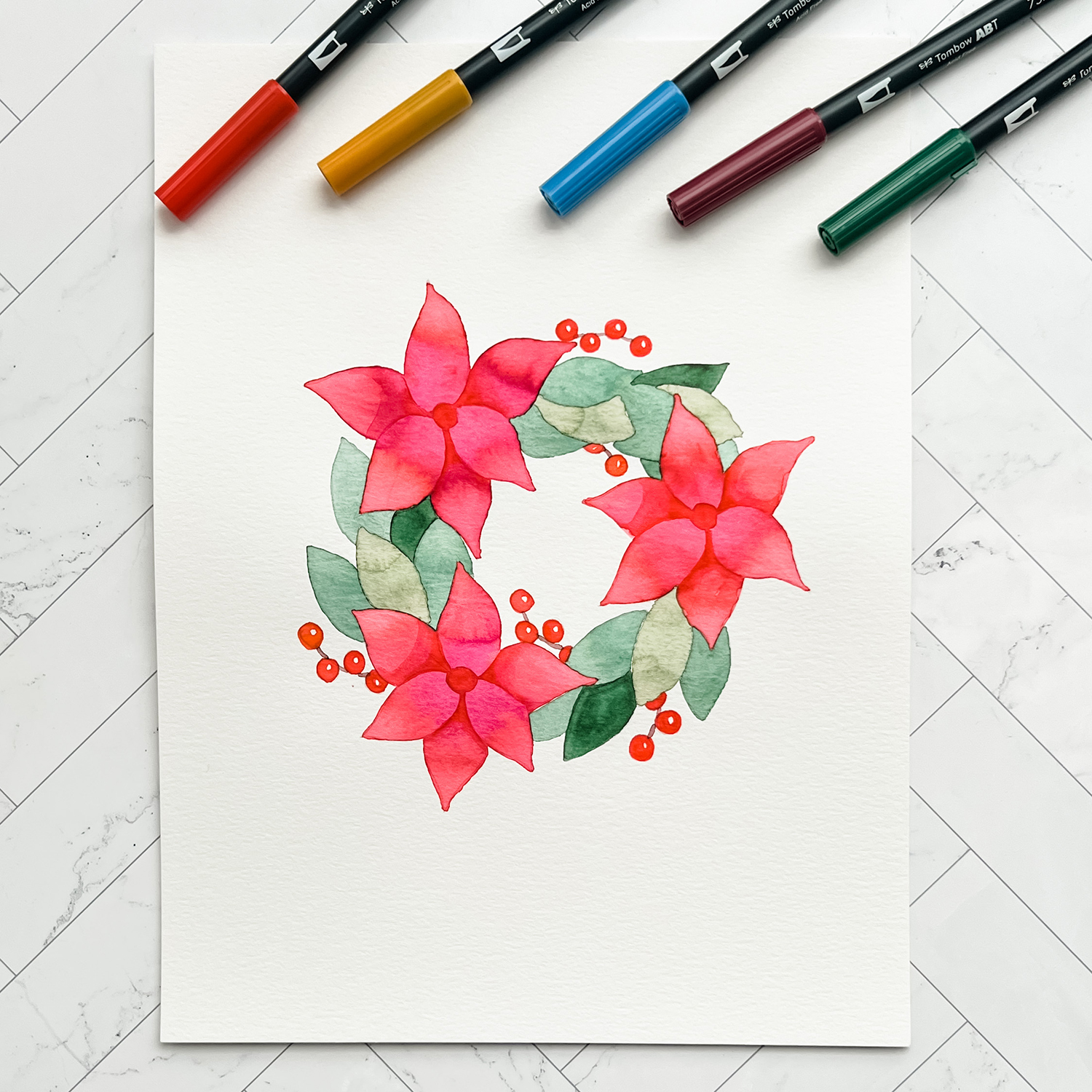 Paint a Watercolor Wreath with Markers - Tombow USA Blog