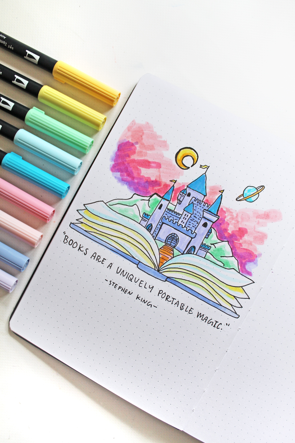Learn how to create a Fantasy Book Illustration in your journal using this tutorial by @studiokatie for @tombowusa #tombowusa #dualbrushpens #bookart 