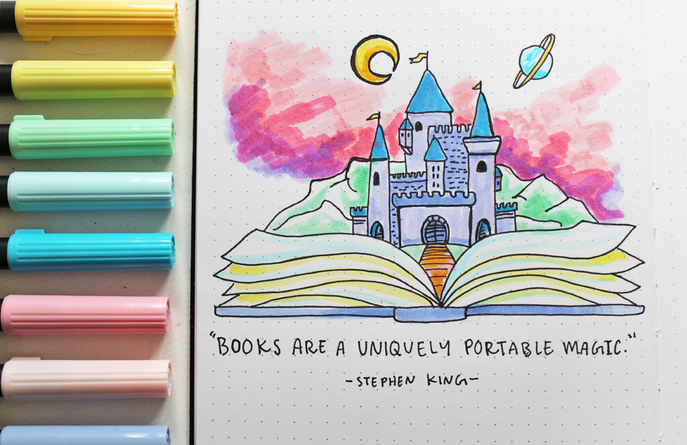 Learn how to create a Fantasy Book Illustration in your journal using this tutorial by @studiokatie for @tombowusa #tombowusa #dualbrushpens #bookart 