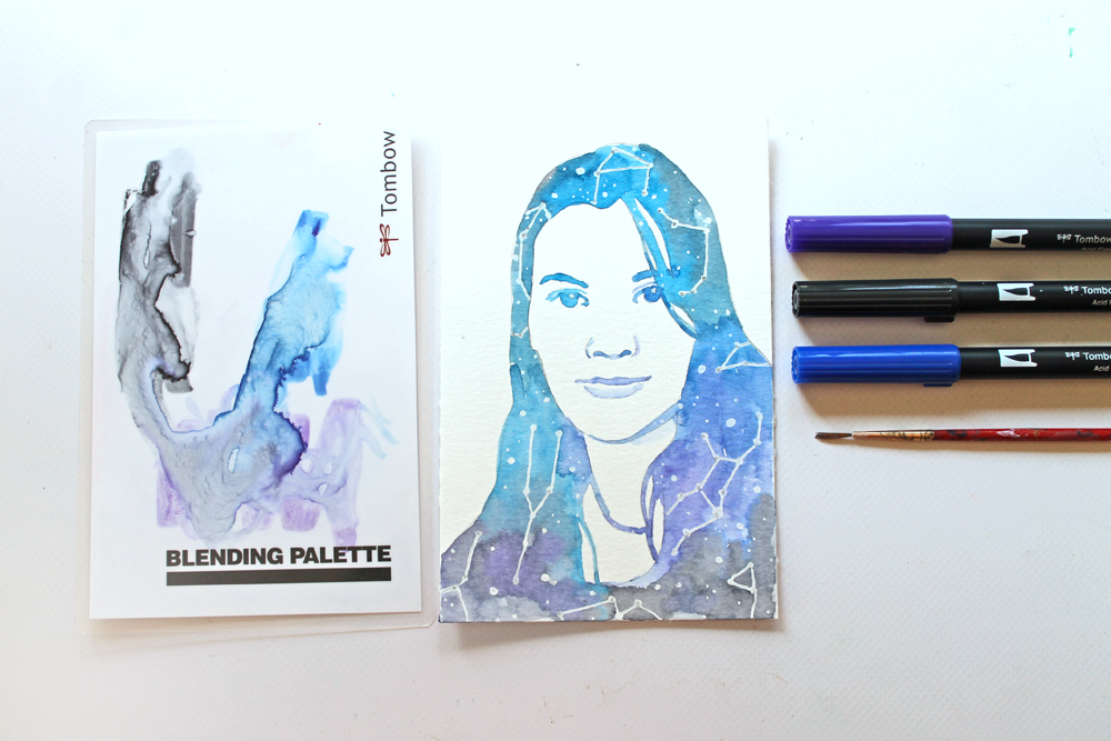 Learn how to paint a Watercolor Constellation Portrait using this tutorial by @studiokatie & @tombowusa