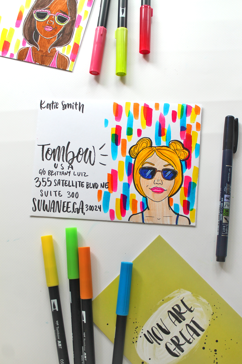 Summer Happy Mail! Learn how to Draw Cool Girls with Sunglasses, and how to create fun Summery happy mail envelopes using this tutorial by @TombowUSA and @studiokatie