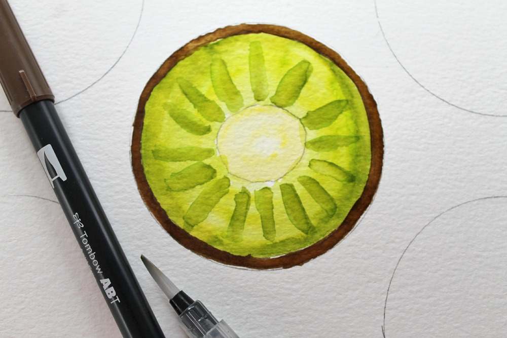 Learn how to paint a watercolor kiwi art piece using @tombowusa Dual Brush Pens and this tutorial by @studiokatie #tombowusa #watercolor