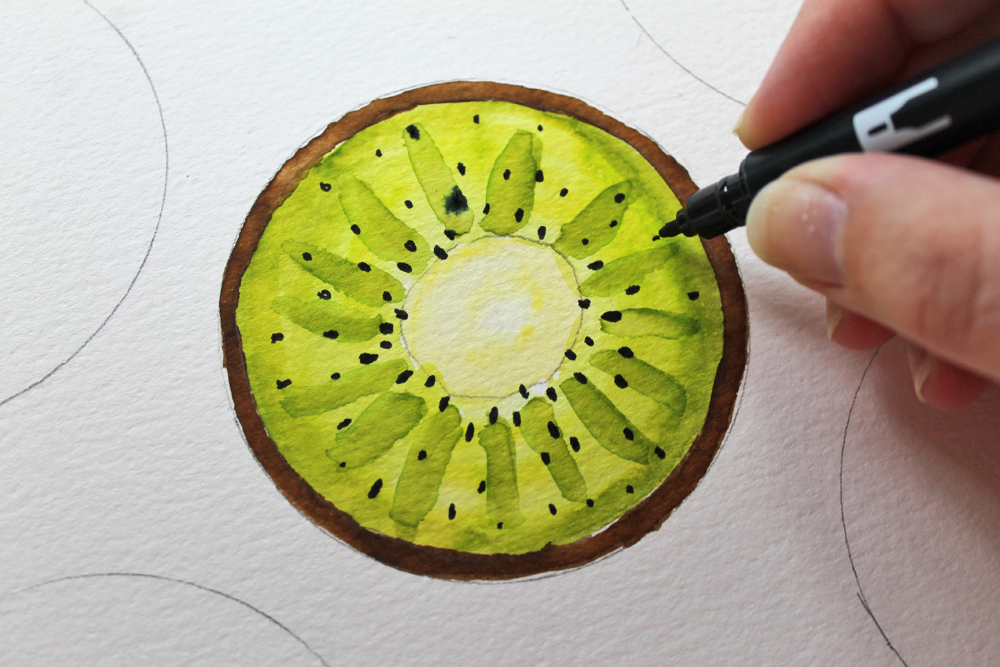 Learn how to paint a watercolor kiwi art piece using @tombowusa Dual Brush Pens and this tutorial by @studiokatie #tombowusa #watercolor