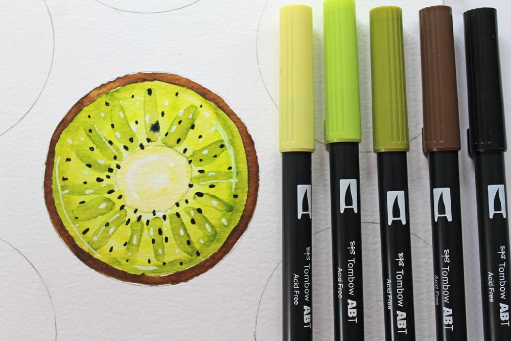 Learn how to paint a watercolor kiwi art piece using @tombowusa Dual Brush Pens and this tutorial by @studiokatie #tombowusa #watercolor
