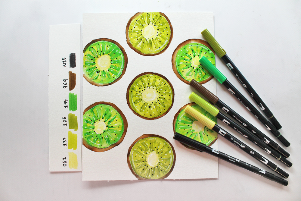 Learn how to paint a watercolor kiwi art piece using @tombowusa Dual Brush Pens and this tutorial by @studiokatie #tombowusa #watercolor