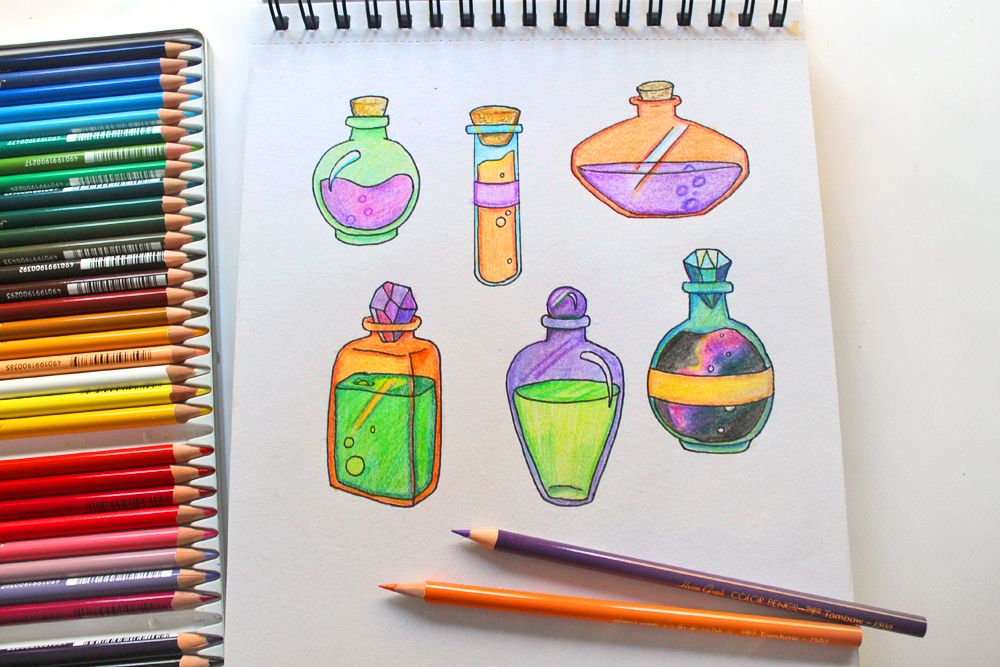 Learn how to draw potion bottles with @studiokatie & @tombowusa! #tombow #drawing #halloween