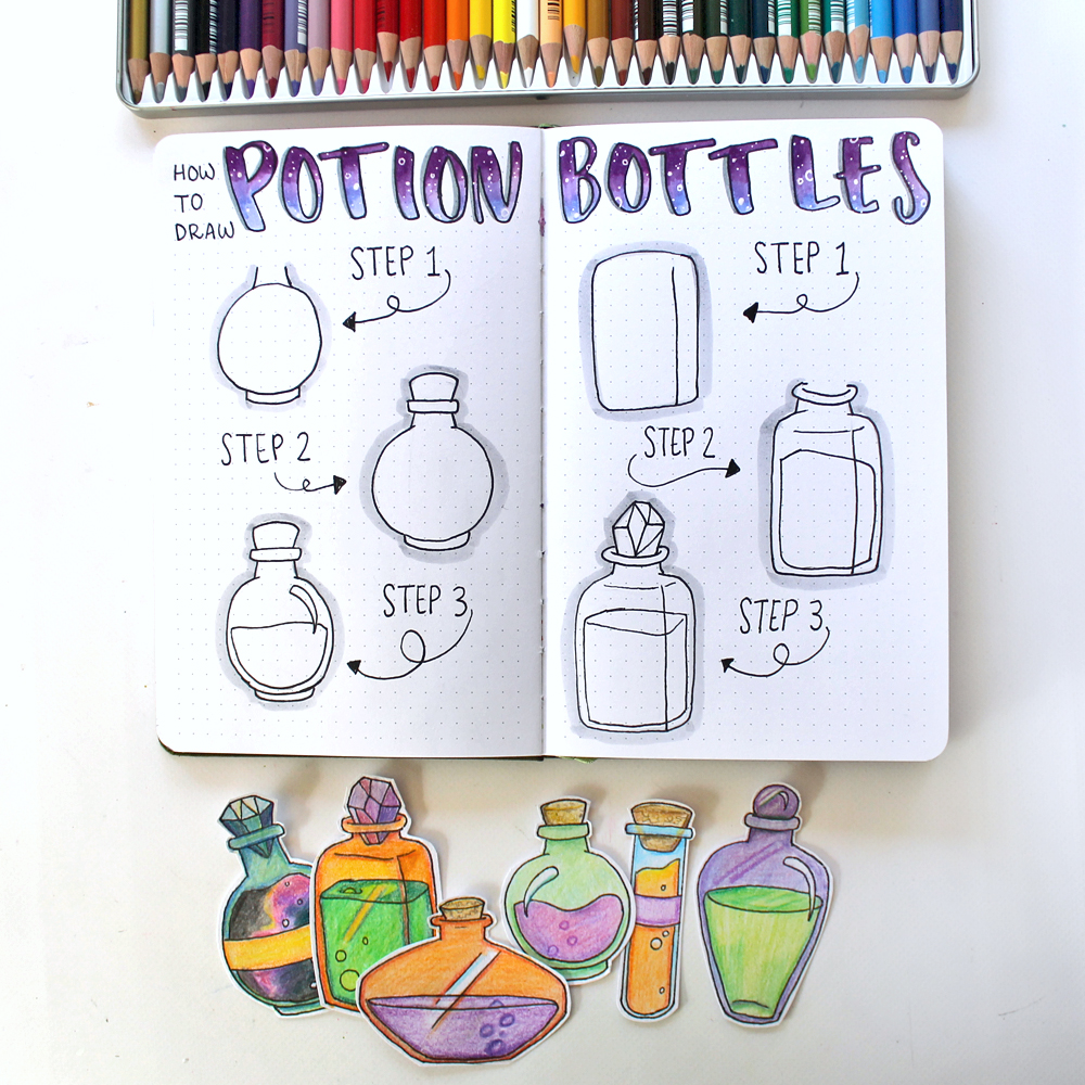 Learn how to draw potion bottles with @studiokatie & @tombowusa! #tombow #drawing #halloween