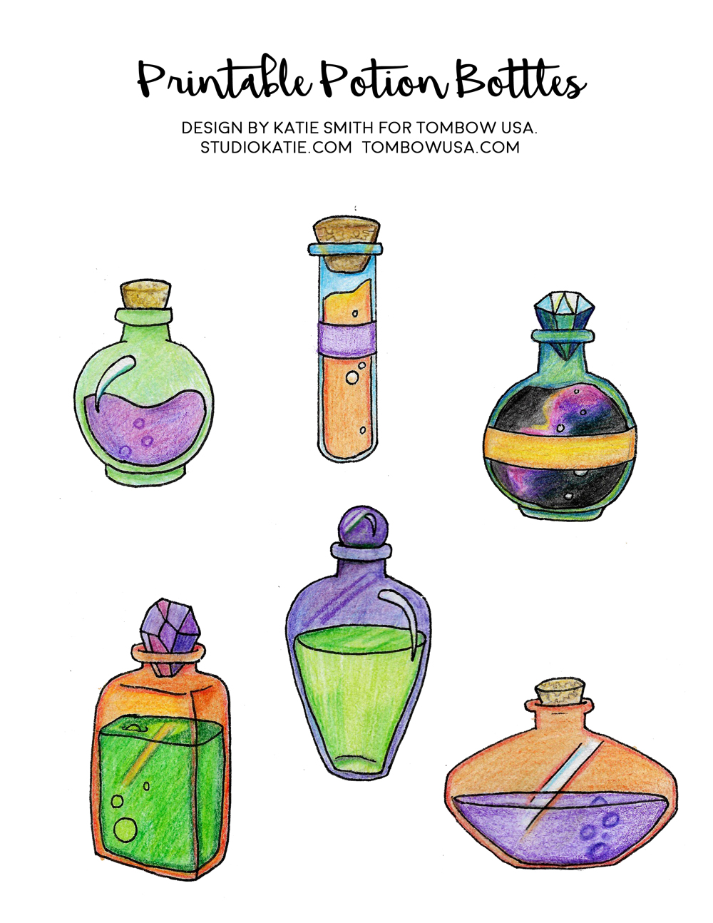 Learn how to draw potion bottles with @studiokatie & @tombowusa! #tombow #drawing #halloween