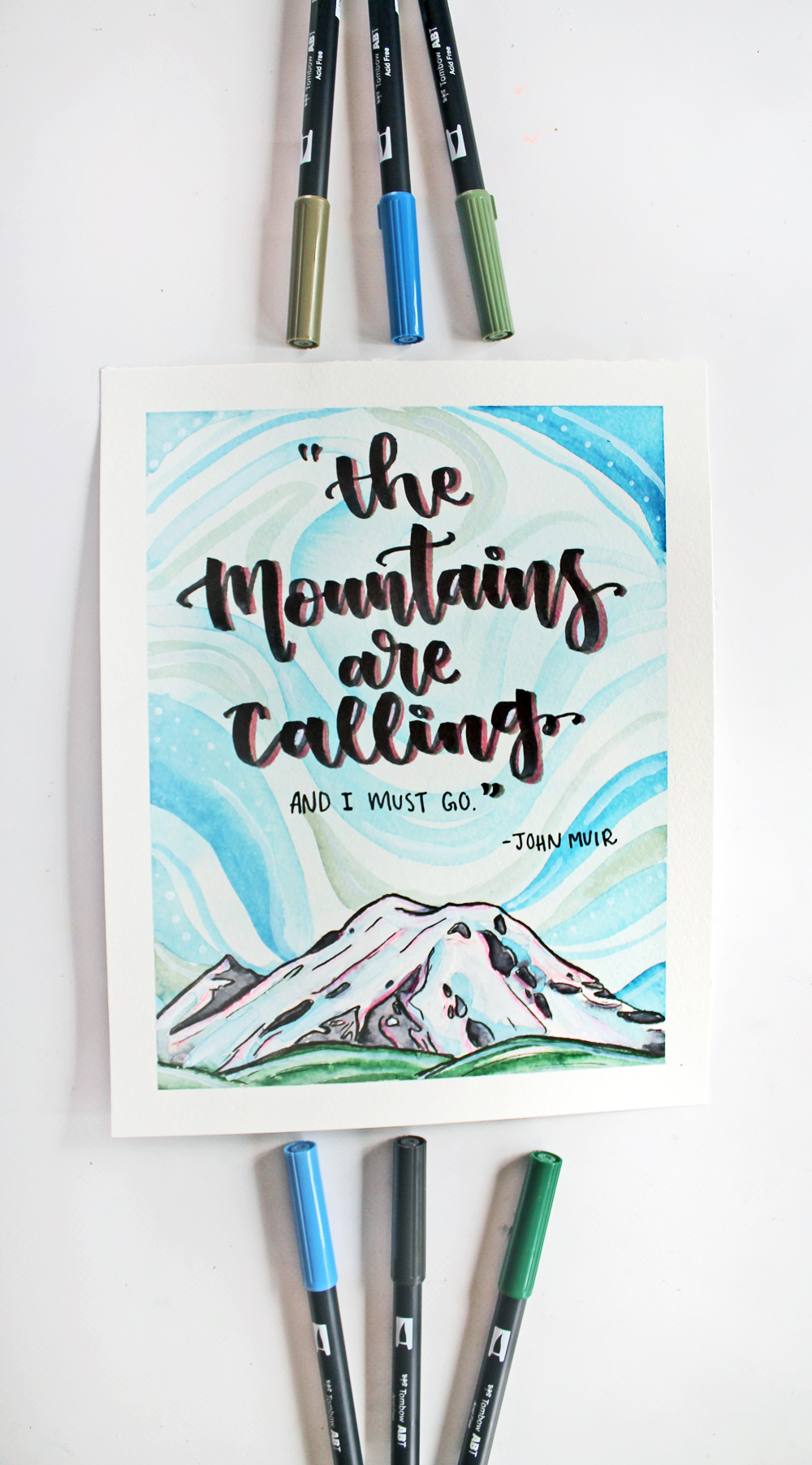 Learn how to create a piece of Mountain Inspired Art using Tombow's Landscape Dual Brush Pen Set and this tutorial by @studiokatie on the @tombowusa blog. #tombowusa #mountains #mountainart