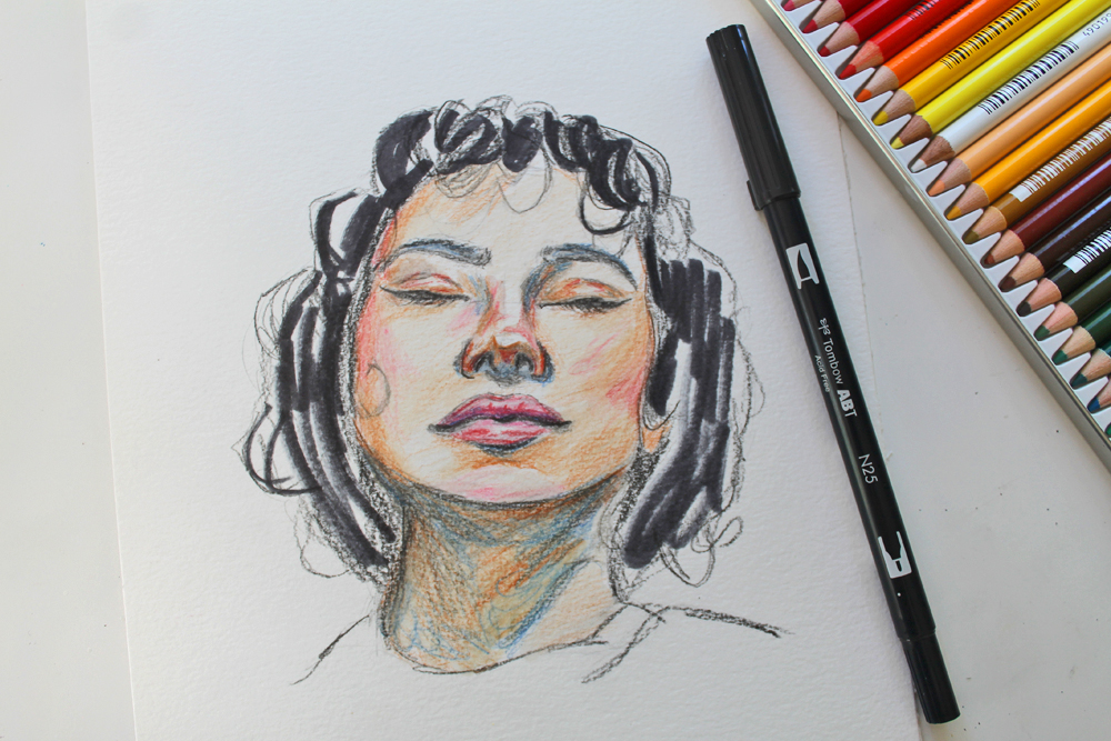 Learn how to create a Mixed Media Sketching piece using @tombowusa 's 1500 Colored Pencils, and Dual Brush Pens with this tutorial by @studiokatie 