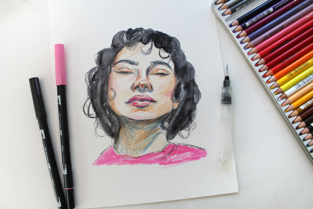 Learn how to create a Mixed Media Sketching piece using @tombowusa 's 1500 Colored Pencils, and Dual Brush Pens with this tutorial by @studiokatie 