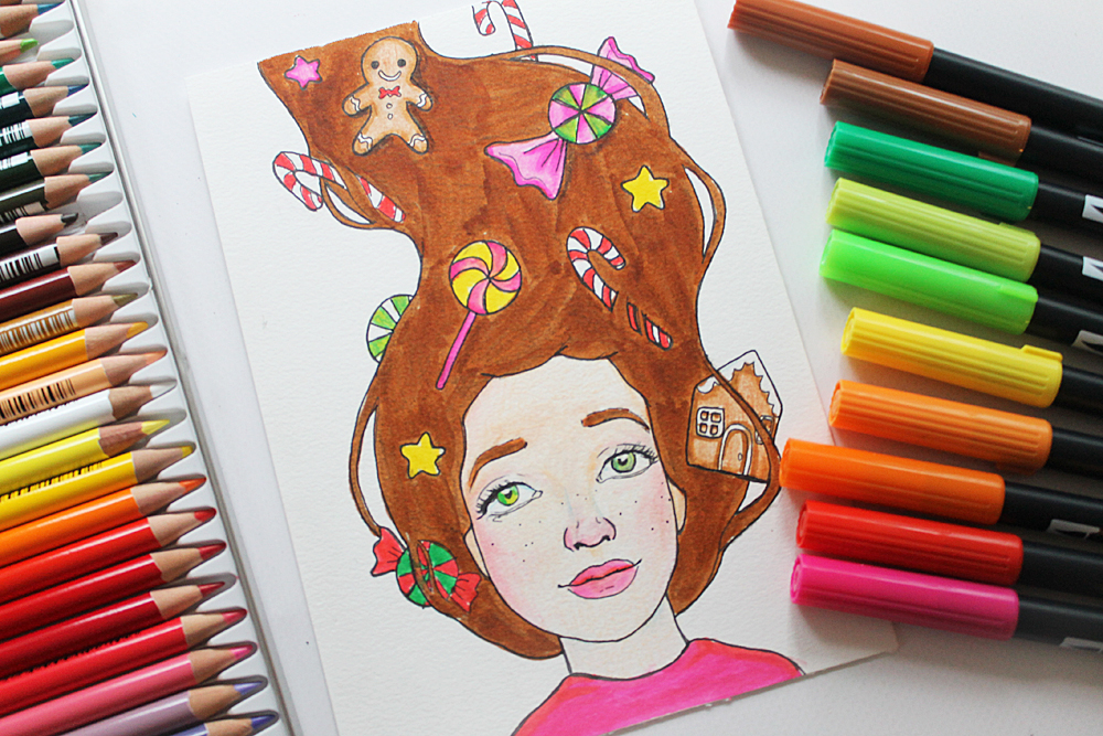 Sketch a DIY Whimsical Christmas Journal Page using @tombowusa 1500 Colored Pencils & Citrus Dual Brush Pens by following this tutorial from @studiokatie