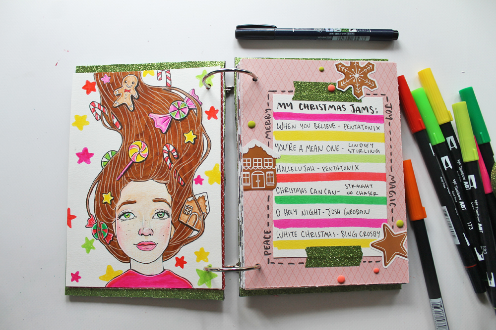 Sketch a DIY Whimsical Christmas Journal Page using @tombowusa 1500 Colored Pencils & Citrus Dual Brush Pens by following this tutorial from @studiokatie