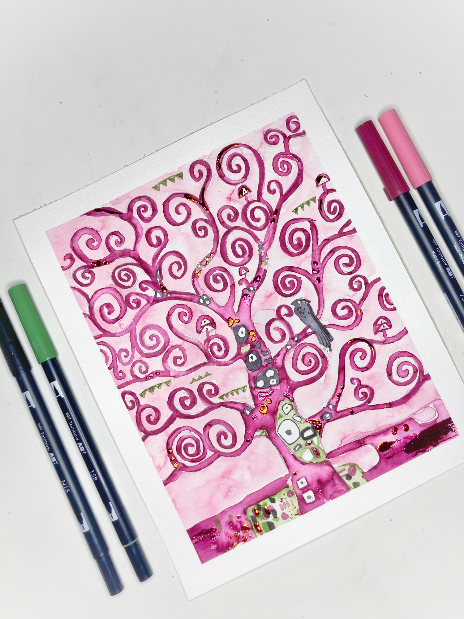 Learn how to Paint a DIY Tree of Life Watercolor Painting inspired by Gustav Klimt using this tutorial by Katie Smith on the Tombow USA Blog!