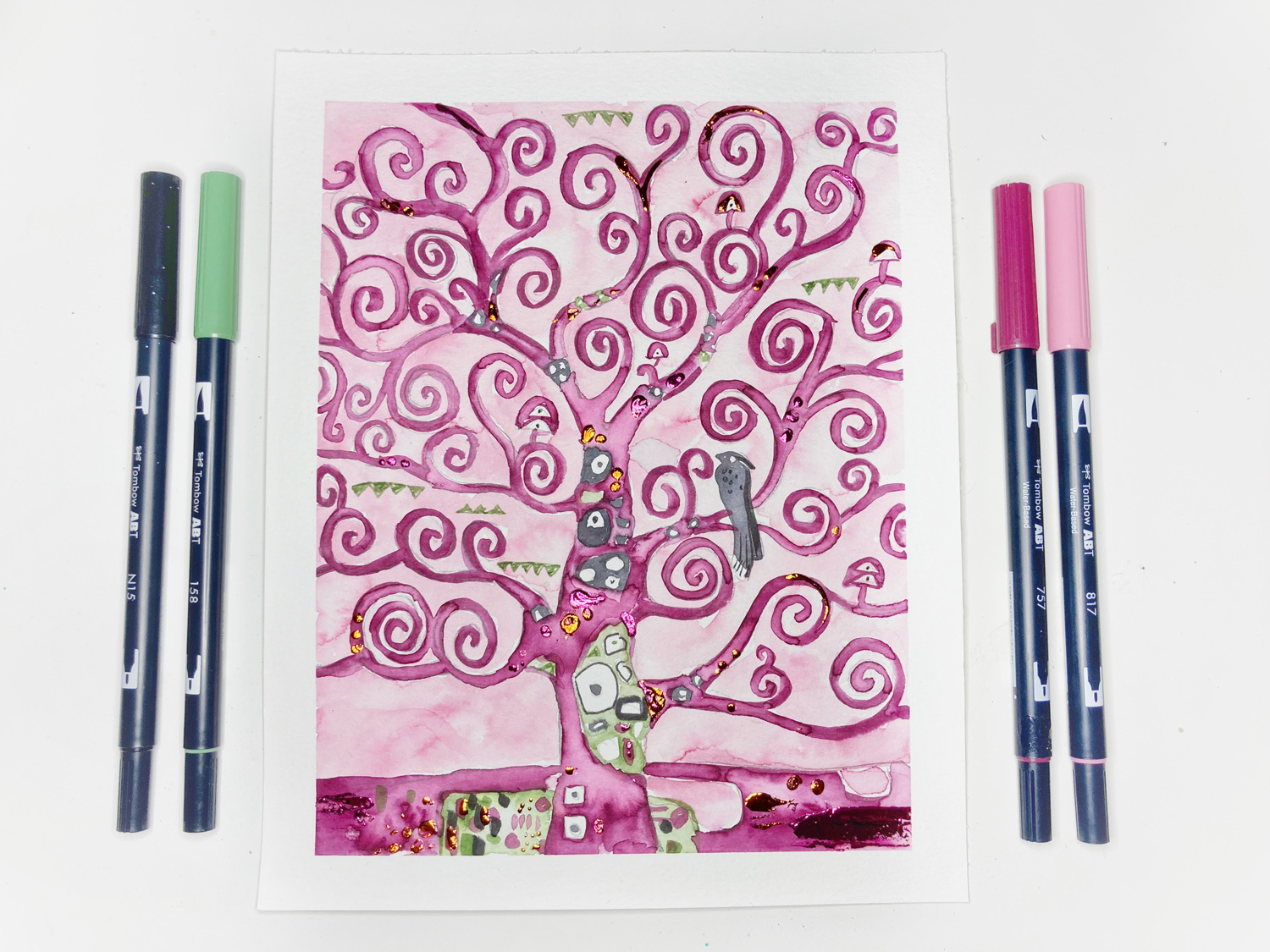 Learn how to Paint a DIY Tree of Life Watercolor Painting inspired by Gustav Klimt using this tutorial by Katie Smith on the Tombow USA Blog!