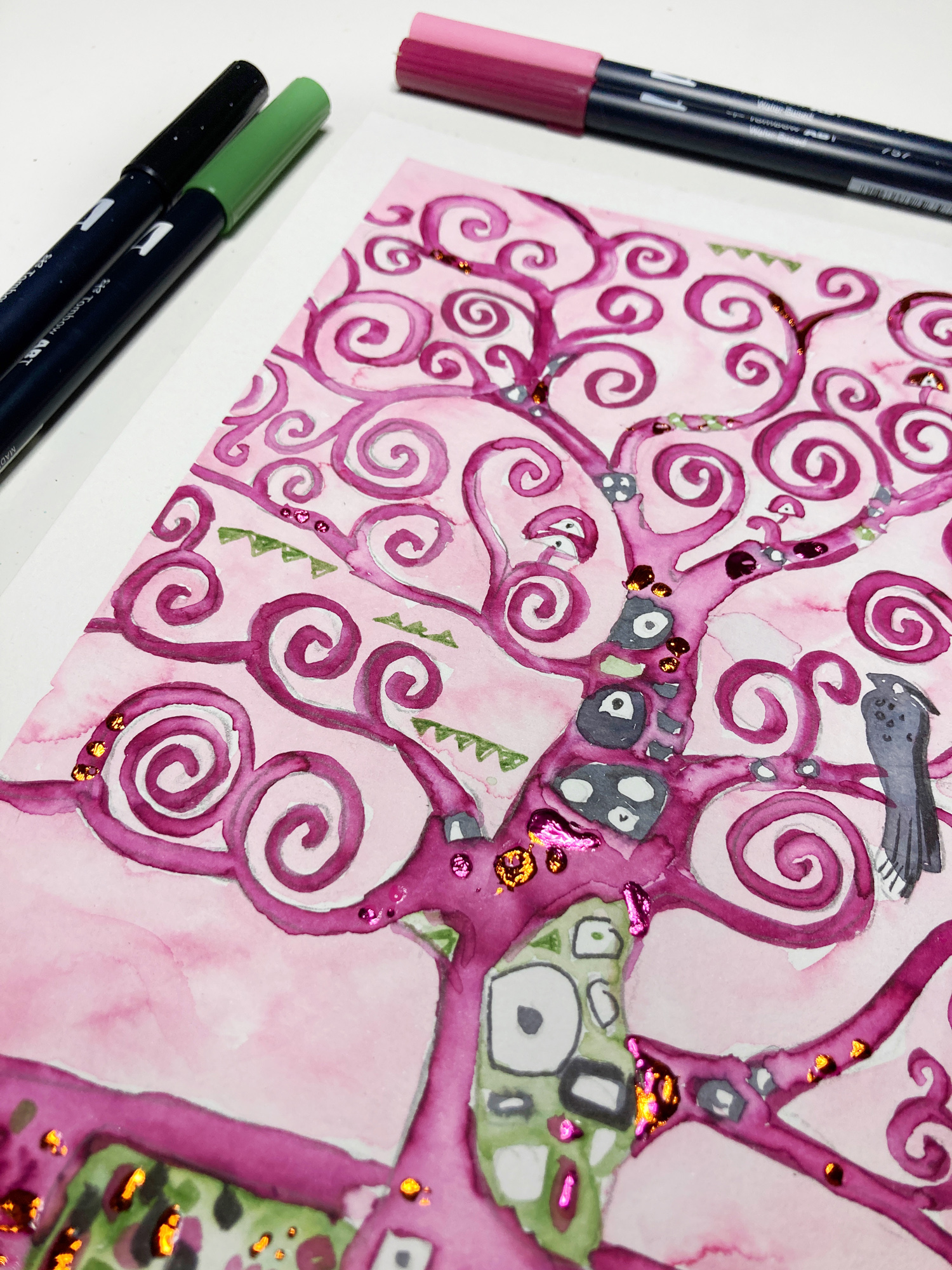 Learn how to Paint a DIY Tree of Life Watercolor Painting inspired by Gustav Klimt using this tutorial by Katie Smith on the Tombow USA Blog!