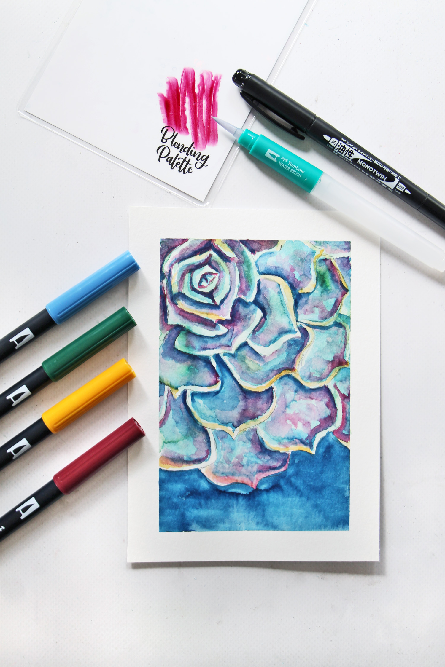 Learn how to paint a watercolor succulent using Tombow's Watercolor Set and this tutorial by @studiokatie #tombowusa #ombow #watercolor