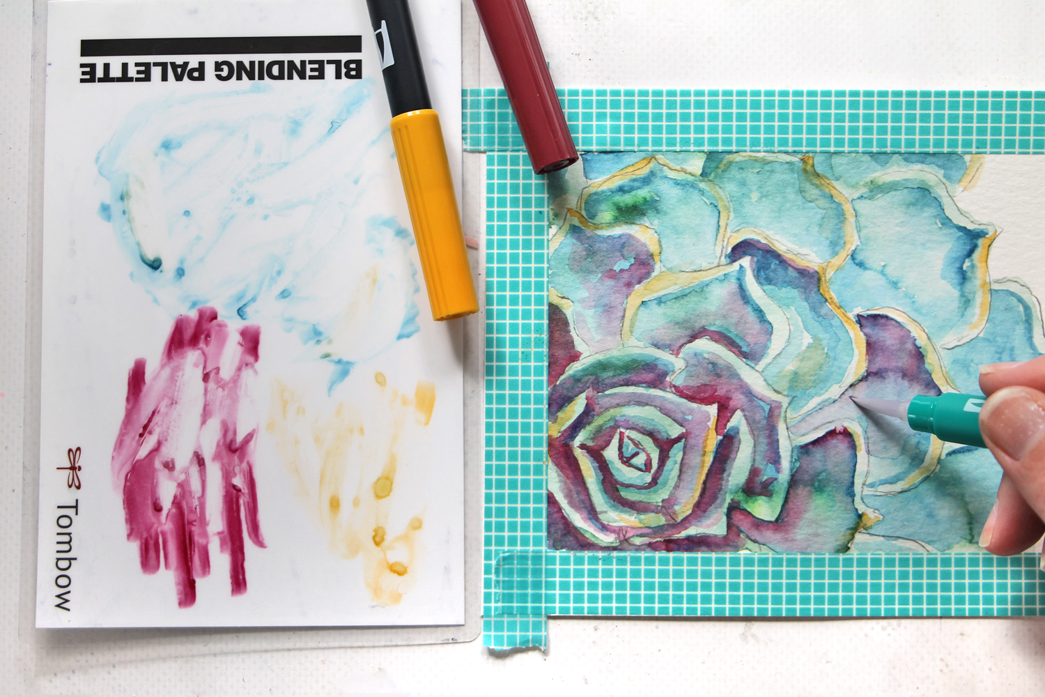 Learn how to paint a watercolor succulent using Tombow's Watercolor Set and this tutorial by @studiokatie #tombowusa #tombow #watercolor