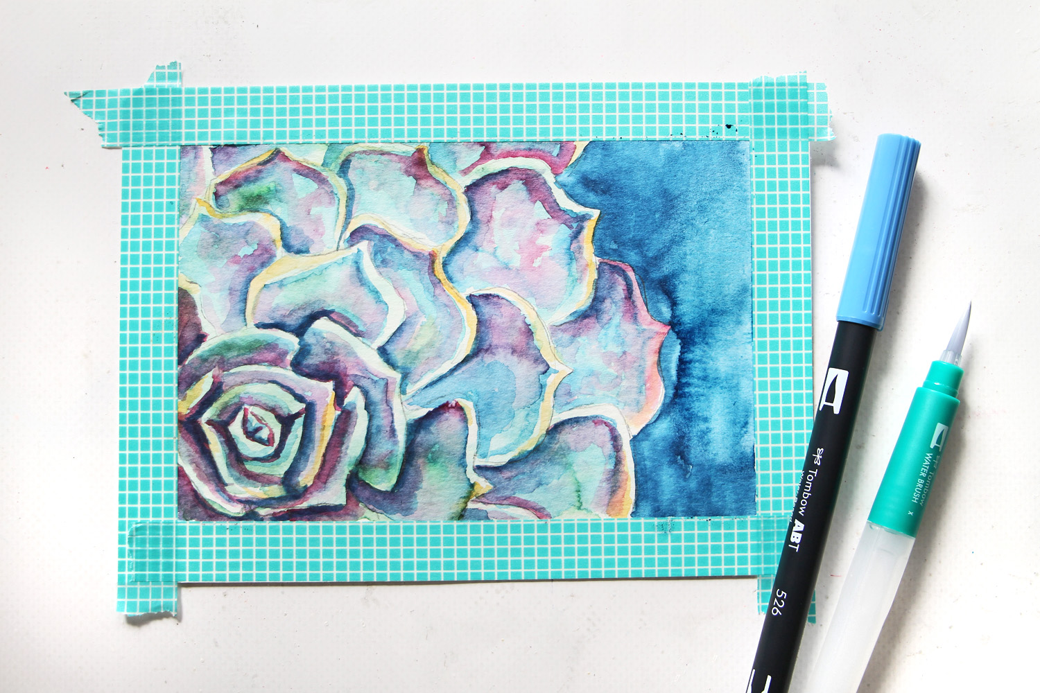 Learn how to paint a watercolor succulent using Tombow's Watercolor Set and this tutorial by @studiokatie #tombowusa #tombow #watercolor