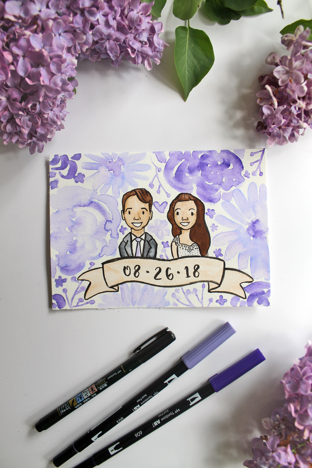 Learn how to illustrate a custom couple portrait as a wedding gift! Tutorial by @studiokatie for @TombowUSA